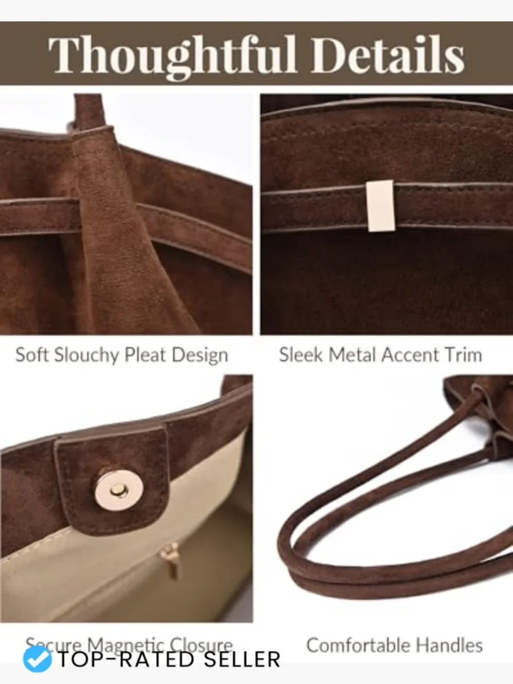 Faux Suede Tote Bag Women Shoulder Crossbody Handbag Large Capacity Laptop Purse
